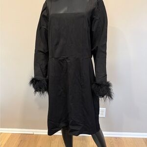 Gibson Latimer Black Midi Dress with Feather Cuffs